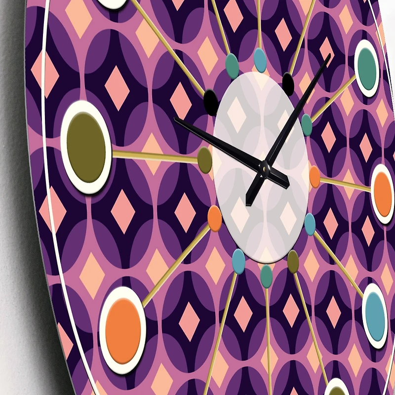 Designart 'Retro Circular Purple And Yellow Pattern Mid-Century Modern Wall Clock