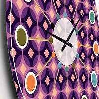 Designart 'Retro Circular Purple And Yellow Pattern Mid-Century Modern Wall Clock