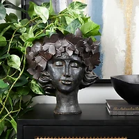 14" Bronze Woman Head & Butterflies Planter