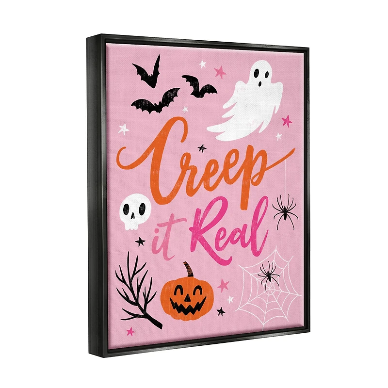 Stupell Industries Creep It Real Pink Halloween Phrase Framed Floater Canvas Wall Art