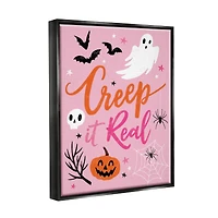 Stupell Industries Creep It Real Pink Halloween Phrase Framed Floater Canvas Wall Art
