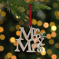 3.75" Silver "Mr & Mrs" with Holly Leaves Ornament