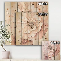 Designart - Indigold Shabby Peonies Pink - Farmhouse Print on Natural Pine Wood