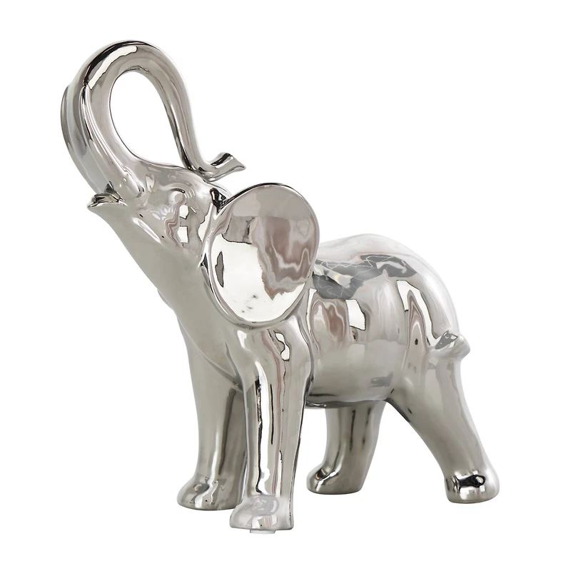 10" Silver Ceramic Elephant Standing Sculpture