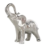 10" Silver Ceramic Elephant Standing Sculpture