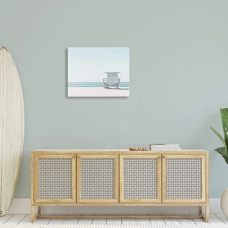 Stupell Industries Sun Bleached Blue Coast Lifeguard Shelter Summer Photography Canvas Wall Art