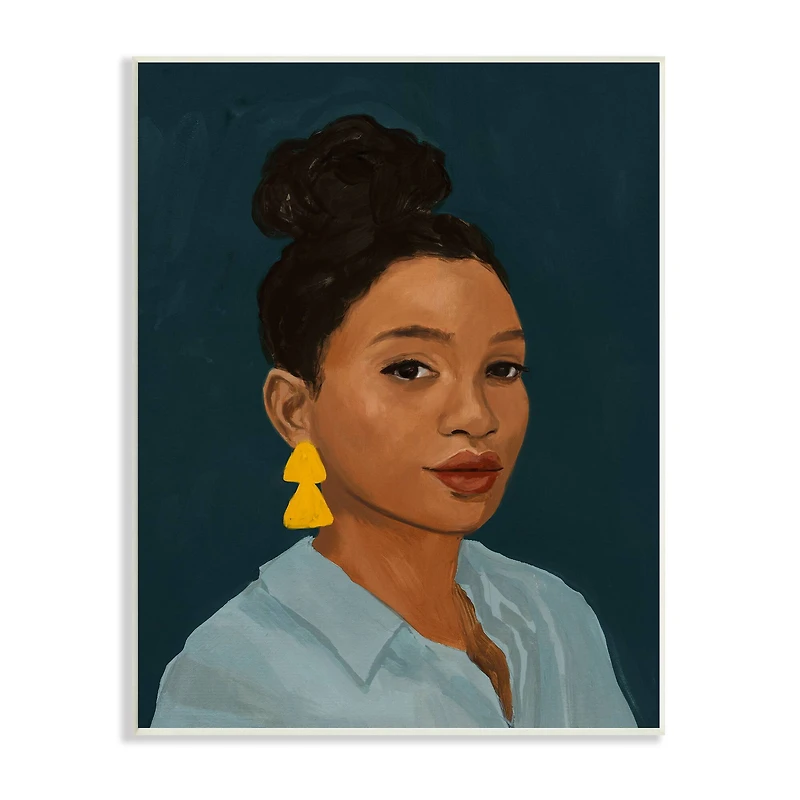 Stupell Industries Sophisticated Female Portrait With Yellow Triangle Earrings Wall Plaque