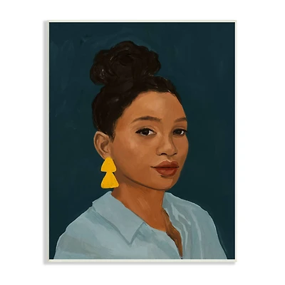 Stupell Industries Sophisticated Female Portrait With Yellow Triangle Earrings Wall Plaque
