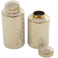 The Novogratz 12" Gold Ceramic Geometric Decorative Jars with Gold Accents Set