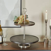 18" Dark Brown Mango Wood 2 Tiered Server