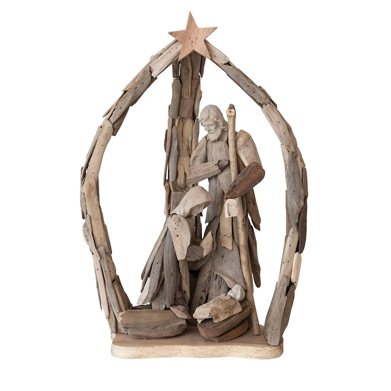 Hello Honey® 21" Handmade Driftwood & Acacia Wood Holy Family Accent