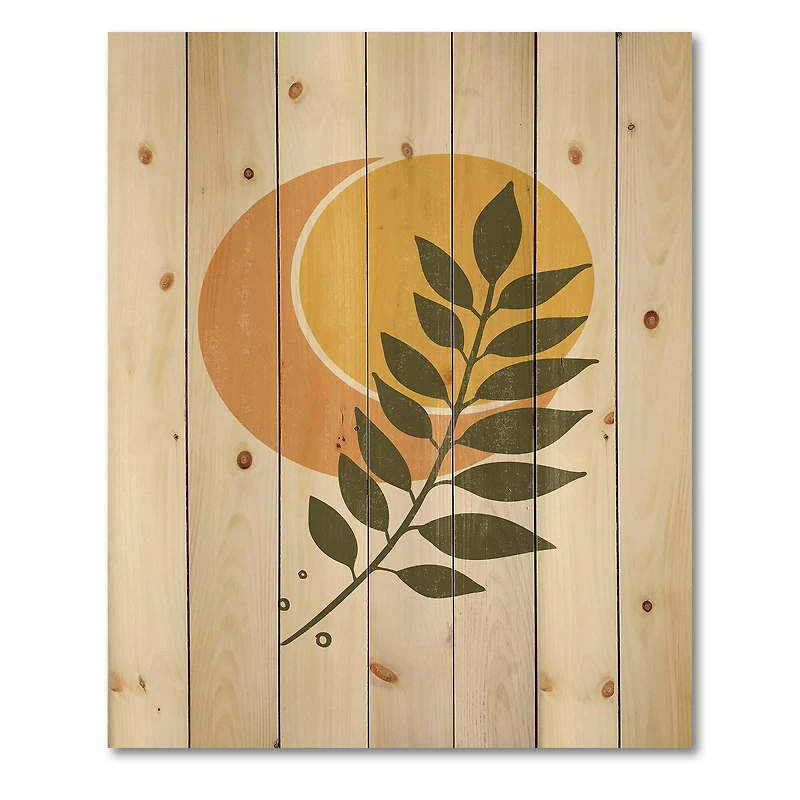 Designart - Abstract Geometrical Sun and Moon With Leaf V