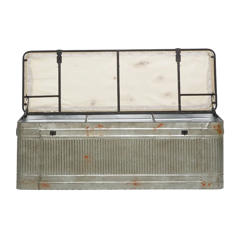 Grey Iron & Fabric Farmhouse Bench