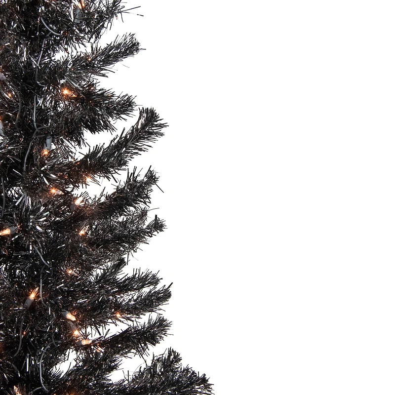 4ft. Pre-Lit Black Tinsel Artificial Christmas Tree, Clear Lights