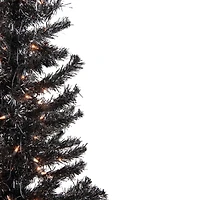 4ft. Pre-Lit Black Tinsel Artificial Christmas Tree, Clear Lights