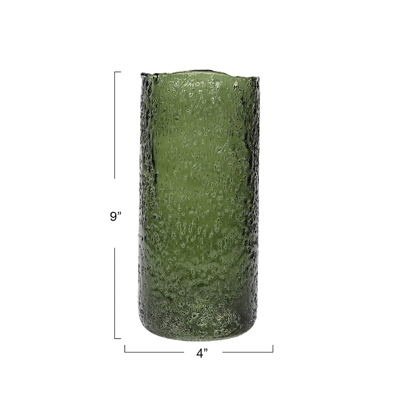 Hello Honey® 9" Green Seeded Glass Hurricane Vase