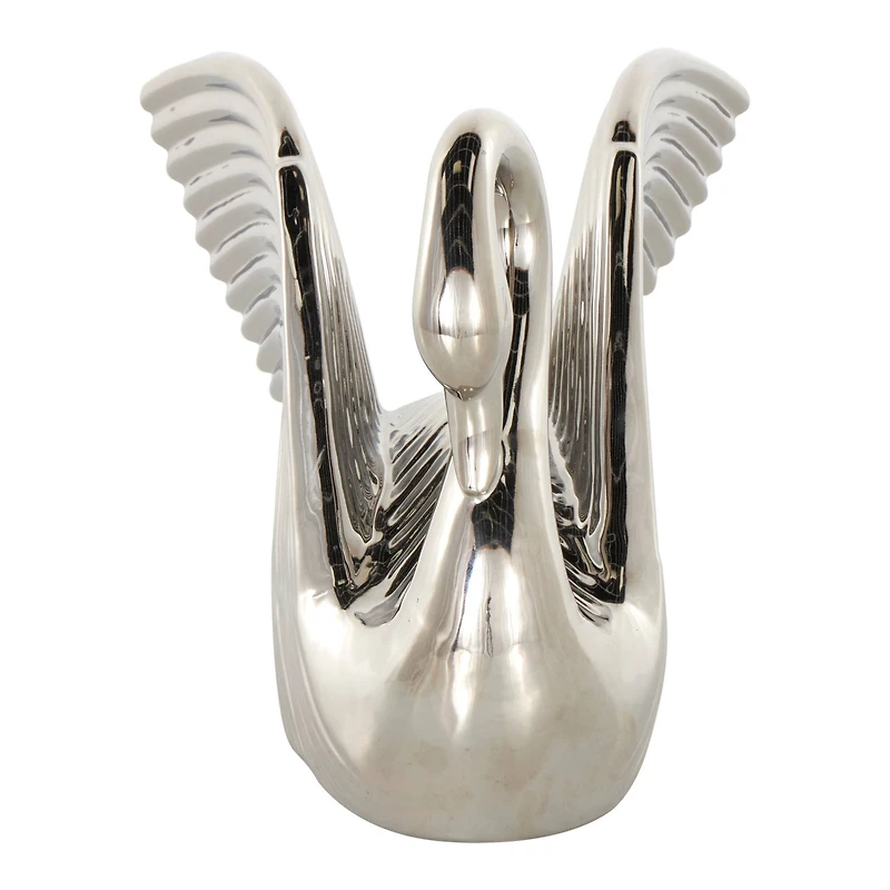 10.5" Ceramic Swan with Textured Grooves Sculpture