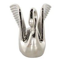 10.5" Ceramic Swan with Textured Grooves Sculpture