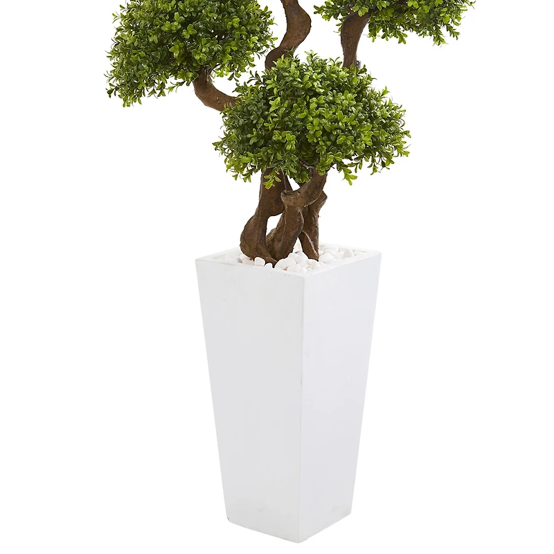 4.5ft. Four Ball Boxwood Topiary Tree in Tall White Planter