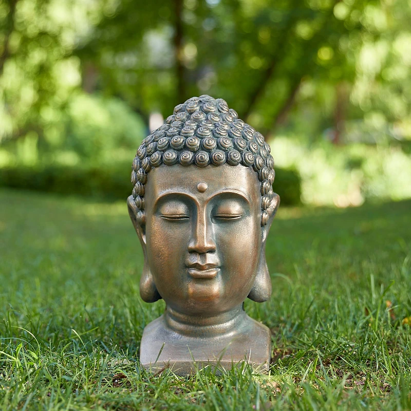 Glitzhome® 16" Faux Bronze Buddha Head Garden Statue