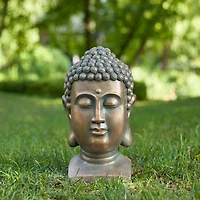 Glitzhome® 16" Faux Bronze Buddha Head Garden Statue