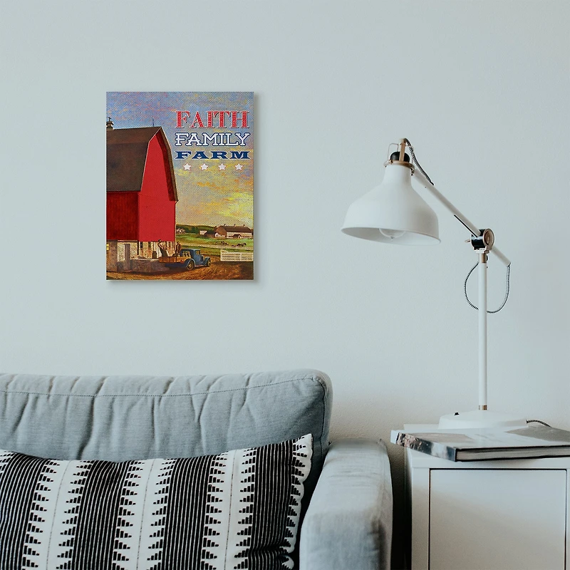 Stupell Industries Faith Family Farm American Farm Rustic Word Design Canvas Wall Art