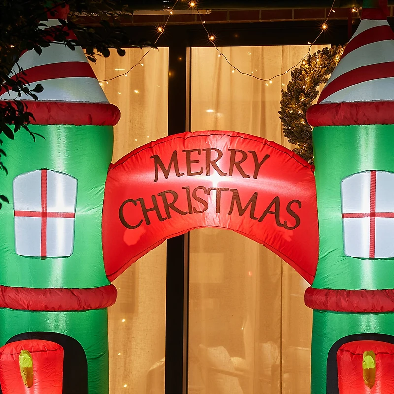 Glitzhome® 10ft. Inflatable Arch Gate & Guards With Lights