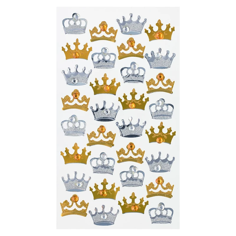 12 Packs: 32 ct. (384 total) Silver & Gold Crown Gemstone Stickers by Recollections™