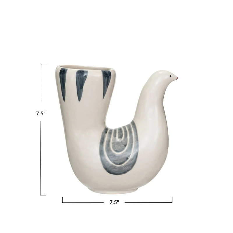 Hello Honey® 7.5" White, Gray & Blue Hand-Painted Stoneware Dove Vase
