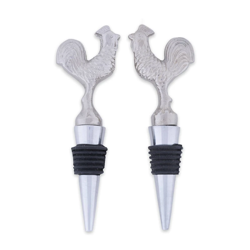 Silver Rooster Bottle Stopper Set