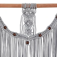 Gray Cotton Intricately Weaved Macrame Wall Decor with Beaded Fringe Tassels 20" x 1" x 44"