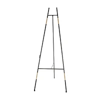 64" Black Metal Slim Foldable 2-Tier Easel with Wrapped Rattan Accents