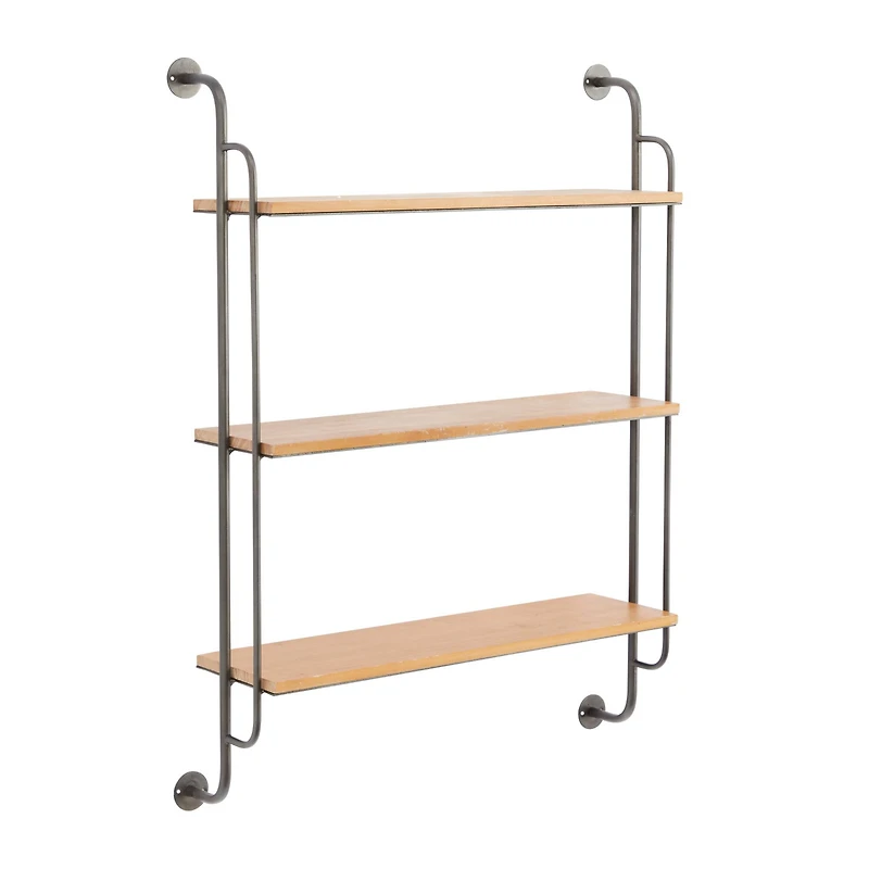 Brown Iron Industrial Wall Shelf, 33" x 25" x 7"