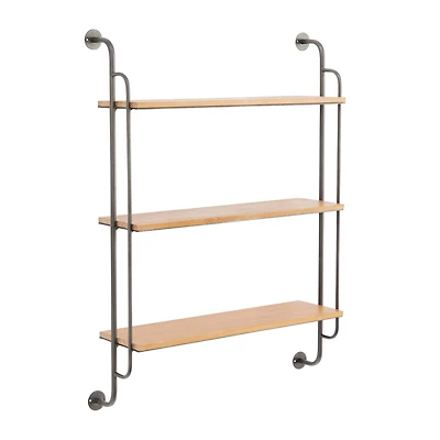 Brown Iron Industrial Wall Shelf, 33" x 25" x 7"