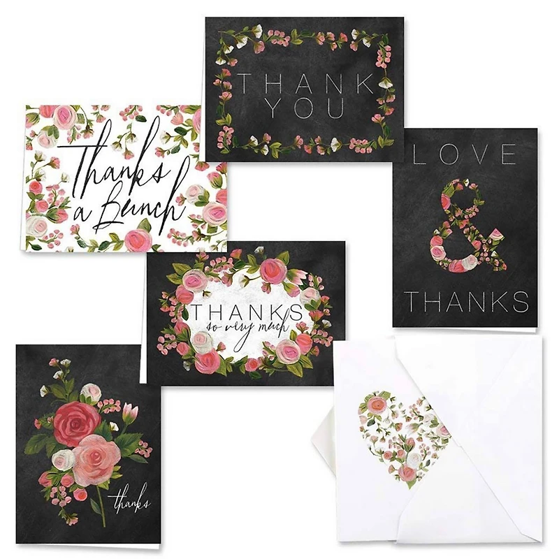JAM Paper Blank Rosy Floral Design Thank You Cards Set, 36ct.