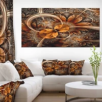 Designart Dark Orange Fractal Flower Oversized Abstract Canvas Art Print