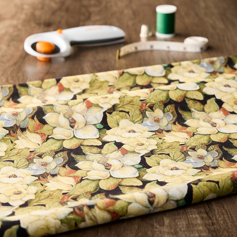 Springs Creative Black Iridescent Magnolia Cotton Fabric