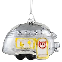 Teardrop Camper Glass Christmas Ornament - 4.25" - Silver