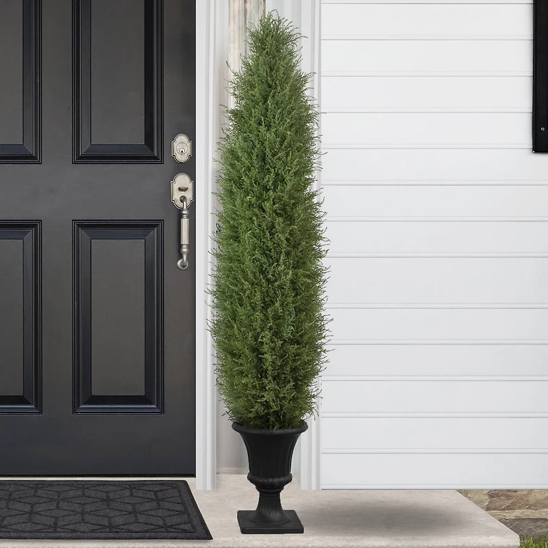 5ft. Unlit Artificial Cedar Pine Arborvitae Tree in Urn Style Pot
