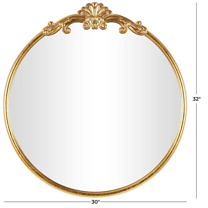 30" x 32" Gold Metal Ornate Baroque Round Wall Mirror