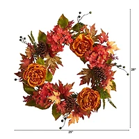 25" Ranunculus, Hydrangea & Berries Autumn Artificial Wreath