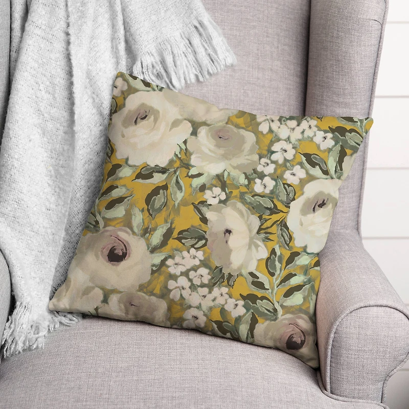 Yellow Floral 18" x 18" Throw Pillow
