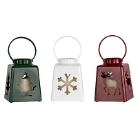 LED Lighted Tree  Snowflake and Reindeer Christmas Candle Lanterns - 8" - Set of 3
