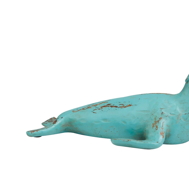 Teal Polystone Distressed Sea Lion Sculpture Set