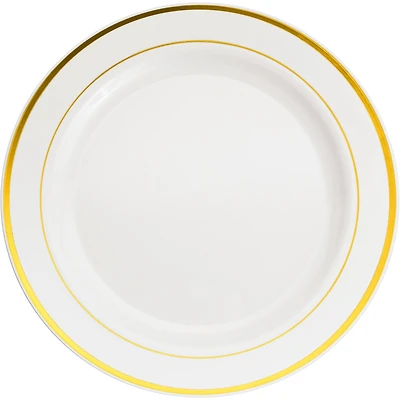 12 Packs: 10 ct. (120 total) 10.3" Round Banquet Plates with Gold Trim by Celebrate It™