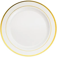 12 Packs: 10 ct. (120 total) 10.3" Round Banquet Plates with Gold Trim by Celebrate It™