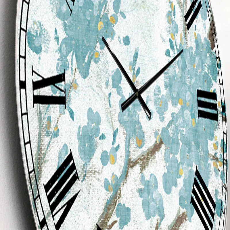 Designart 'Teal Cherry Blossoms I Traditional Wall Clock