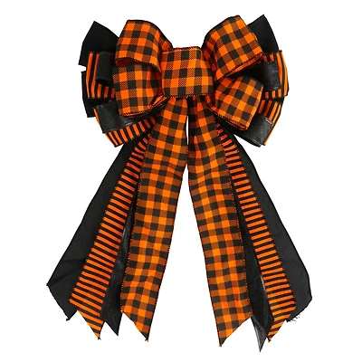 16" Orange & Black Checker Plaid Bow by Celebrate It™