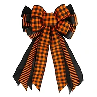 16" Orange & Black Checker Plaid Bow by Celebrate It™