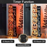 Glitzhome® 42" Lighted Halloween Wooden Stacked Pumpkins Porch Sign with Timer